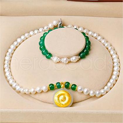 Mother's Day Jewellery Natural Freshwater Pearl Chrysoprase Beaded Necklace & Bracelets Sets for Women WGE4EAE-17-1