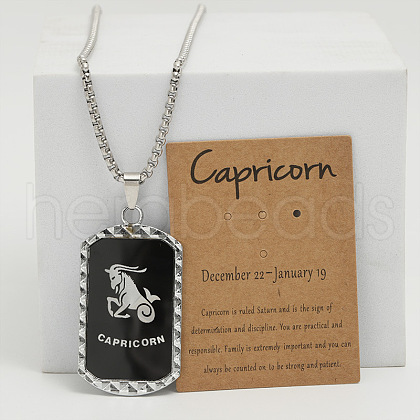 Rectangle with Twelve Constellations Pattern Alloy Pendant Necklaces WGEC014-10-1