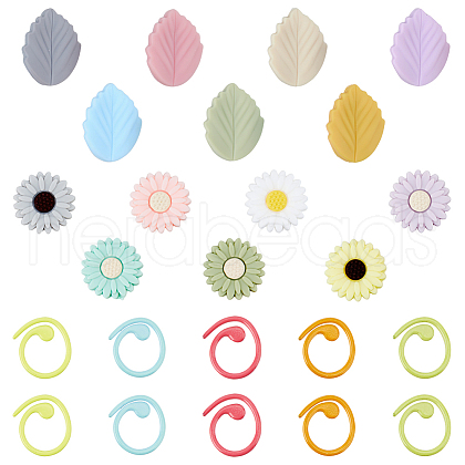 DICOSMETIC Daisy & Leaf Food Grade Eco-Friendly Silicone Needle Caps DIY-DC0002-23-1