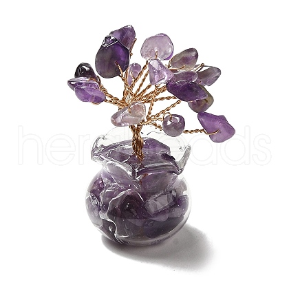 Mother's Day Natural Amethyst Chips Tree Decorations DJEW-Z007-02G-1