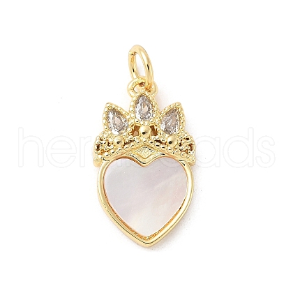Brass Pave Natural White Shell Pendants KK-S522-18G-1