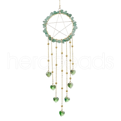 Wire Wrapped Natural Green Aventurine Chips Ring Hanging Ornaments HJEW-JM02371-04-1