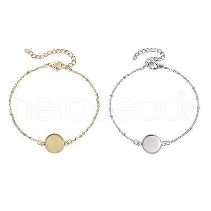 2Pcs 2 Colors 304 Stainless Steel Round Cabochon Setting Bracelets BJEW-JB11091-1