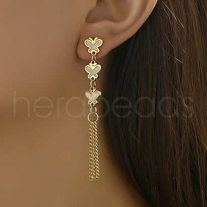 Stainless Steel Butterfly Fringe Vintage Shell Stud Earrings EZ0303-1