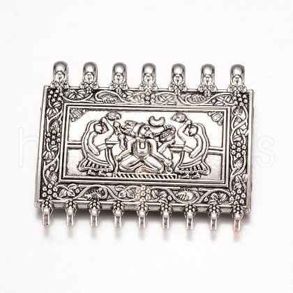 Rectangle with Ganesha Tibetan Style Alloy Chandelier Components PALLOY-I116-01AS-1