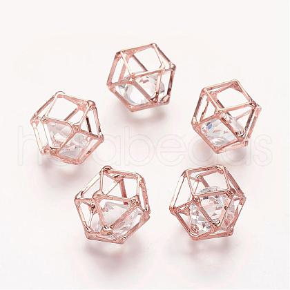 Brass Hollow Polygon Beads KK-M092-D-RG-1