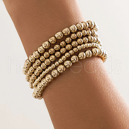 5Pcs 5 Styles Brass & CCB Beaded Stretch Bracelet Set WGE7C54-03-1