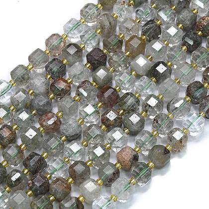 Natural Green Lodolite Quartz/Garden Quartz/Green Phantom Quartz Beads Strands G-K389-A71-01-1