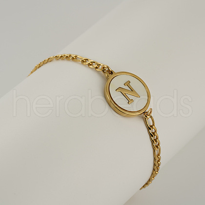 Flat Round with Letter Pattern 304 Stainless Steel Link Bracelets FS-WG4692B-28-1