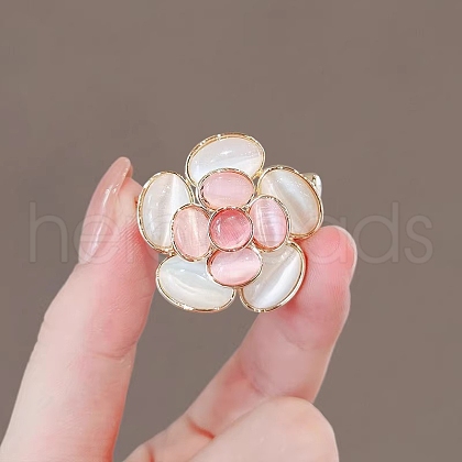 Camellia Flower Alloy & Cat Eye Brooches for Backpack Clothes PW-WGAB4DF-02-1