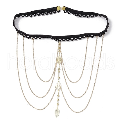 Brass Layered Leaf Tassel Thigh Leg Chains AJEW-AN00656-1
