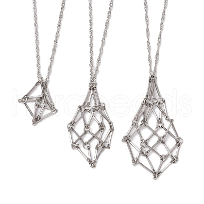 3Pcs 3 Sizes 304 Stainless Steel Singapore Chain Macrame Pouch Necklace Making NJEW-JN05066-1