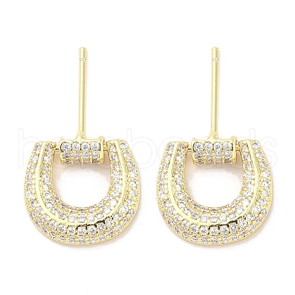 Rack Plating Brass Micro Pave Clear Cubic Zirconia Stud Earrings for Women EJEW-M260-11G-1