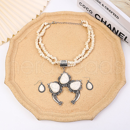 Teardrop Synthetic Turquoise Pendant Necklaces & Dangle Earrings Sets for Women FS-WG379CB-01-1