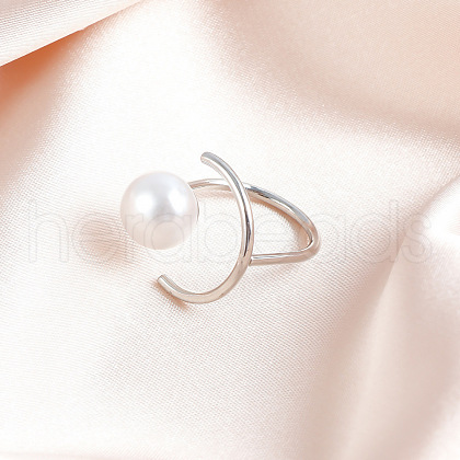 Moon & Round Alloy with Plastic Pearl Cuff Rings for Women FS-WGCF8FF-01-1