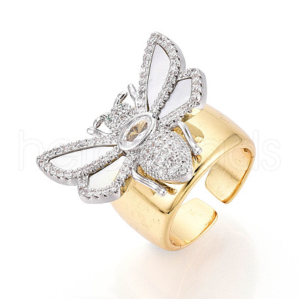 Brass Micro Pave Cubic Zirconia Adjustable Open Cuff Rings for Women RJEW-N051-04PG-1