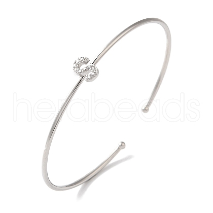 Rack Plating Brass Micro Pave Clear Cubic Zirconia Letter Open Cuff Bangles BJEW-A018-01P-S-1