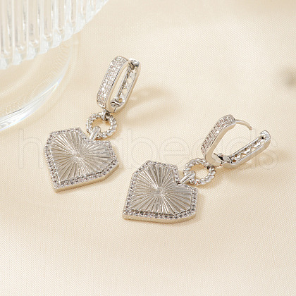 Elegant Brass Clear Cubic Zirconia Heart Hoop Earrings QB5366-1-1