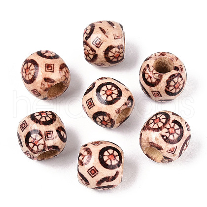 Printed Natural Wood Beads WOOD-N018-07C-1