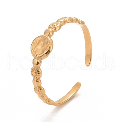 Ion Plating(IP) 304 Stainless Steel Flat Round Open Cuff Ring for Women RJEW-C025-26G-1