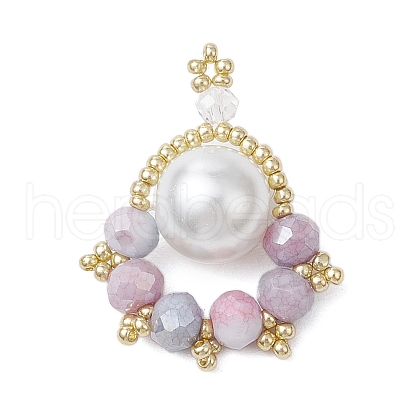 Glass Seed Beaded Paw Print Pendants PALLOY-MZ00572-03-1
