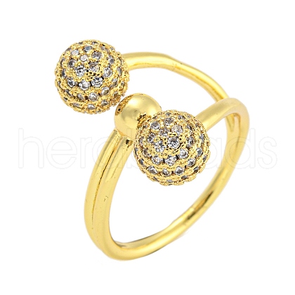 Round Rack Plating Brass Micro Pave Cubic Zirconia Cuff Rings for Women RJEW-G330-68G-1