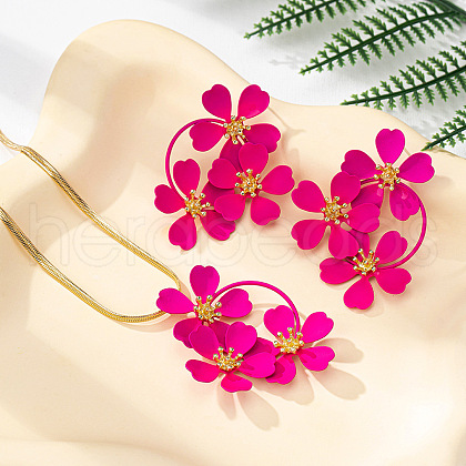 Flower Iron Stud Earring & Pendant Necklaces Sets for Women WG30632-01-1