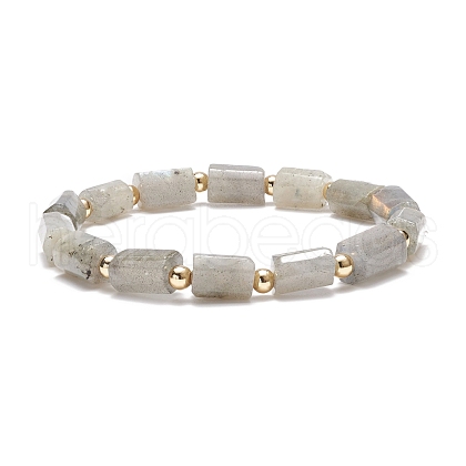 Natural Labradorite Column Beaded Stretch Bracelet BJEW-JB08596-01-1