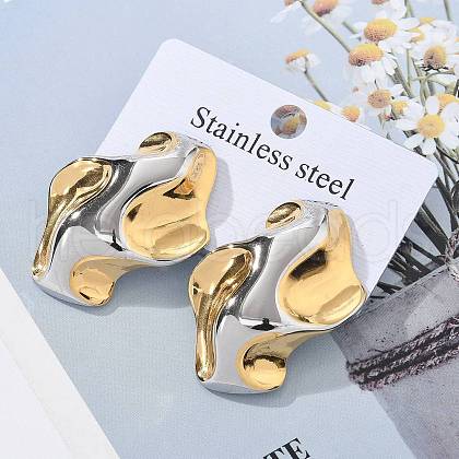 304 Stainless Steel Folds Stud Earrings EJEW-Z084-03GP-03-1