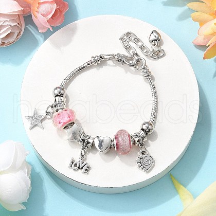 Brass European Beads Charm Bracelets BJEW-JB11586-02-1