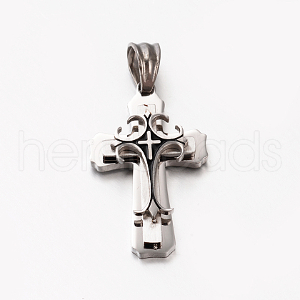 Tarnish Resistant Hot Fashion Bi-Color 201 Stainless Steel Cross Pendants STAS-F010-41P-1