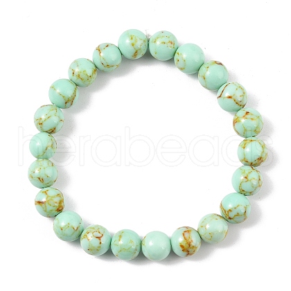 Synthetic Turquoise Beaded Stretch Bracelet BJEW-P208-08-8MM-01-1