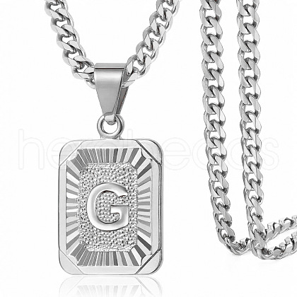 Rectangle with Letter Pattern 304 Stainless Steel Pendant Necklaces FS-WGFC766-03-1