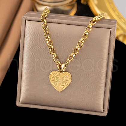 304 Stainless Steel Heart Pendant Rolo Chain Necklaces for Women NJEW-Q028-06G-1