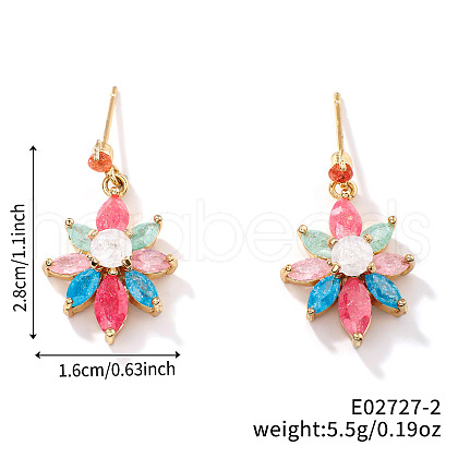 Romantic and Elegant Colorful Flower Brass Stud Earrings for Women KI5371-2-1