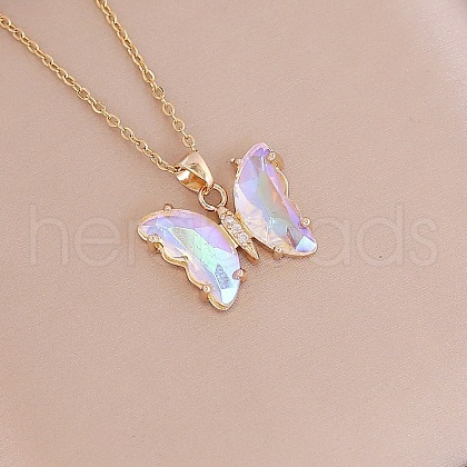 Fashionable Gradient Butterfly Alloy Glass Pendant Necklace LK8571-3-1
