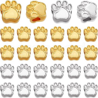 Tibetan Style Zinc Alloy Dog Paw Prints European Beads MPDL-PH0001-07-RS-WH-1