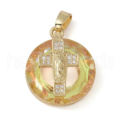 Brass Micro Pave Cubic Zirconia with Glass Pendents KK-Q815-01G-04-1