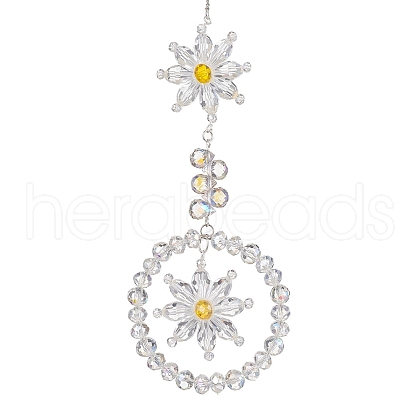 Flower Glass Beads Pendant Decorations HJEW-TA00248-1