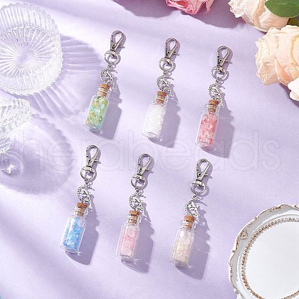 Flower Acrylic & Glass Wishing Bottle Pendant Decorations HJEW-JM03179-1