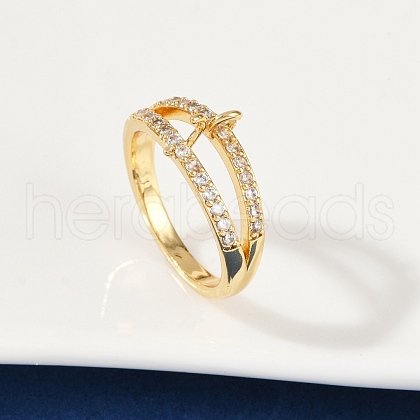Brass Micro Pave Cubic Zirconia Finger Rings for Women RJEW-F182-02G-1