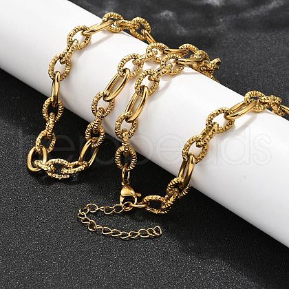 304 Stainless Steel Textured Cable Chain Necklaces NJEW-R023-10G-1