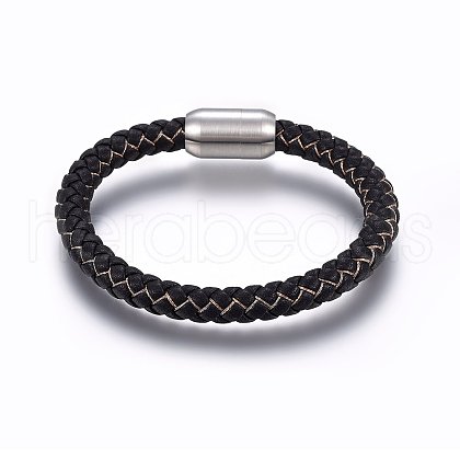 Leather Braided Cord Bracelet with Magnetic Clasp for Men Women BJEW-G603-04C-01-1