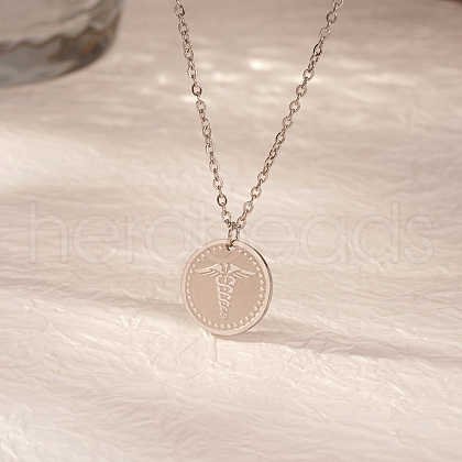 Stylish Stainless Steel Caduceus Medical Symbol Pendant Necklaces for Women XP1047-1
