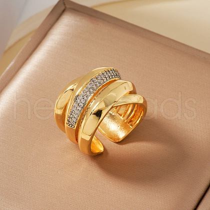 Elegant Hollow Brass Micro Pave Cubic Zirconia Cuff Rings TF9491-2-1