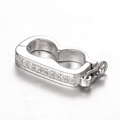 Anti-Tarnish Rhodium Plated 925 Sterling Silver Rhinestone Twister Clasps STER-N014-18-1