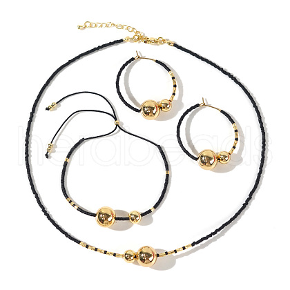 Bohemian Style Brass & Glass Beaded Bracelet & Necklace & Earrings Set for Women AF6030-4-1