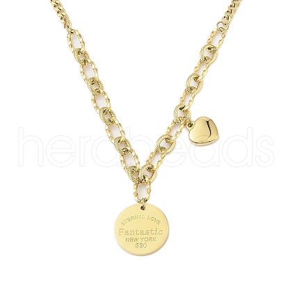 304 Stainless Steel Word Fantastic New York 520 Flat Round Pendant Necklaces NJEW-N055-18G-1