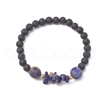 Natural Sodalite with Natural Lava Rock Beaded Stretch Bracelets for Women BJEW-JB11130-03-1