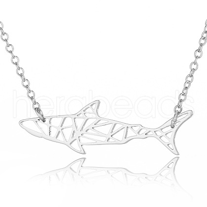 201 Stainless Steel Origami Shark Pendant Necklace for Women PW23041942652-1